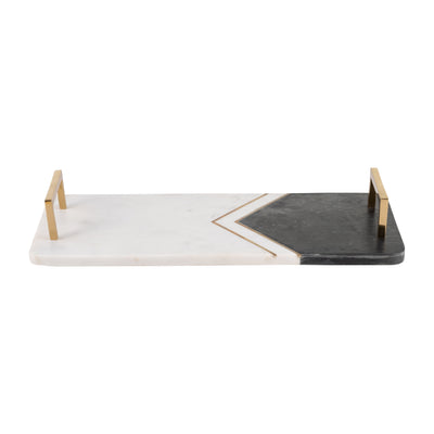 MARBLE,2"H,TRAY W/HANDLES,WHITE/COPPER