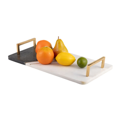 MARBLE,2"H,TRAY W/HANDLES,WHITE/COPPER