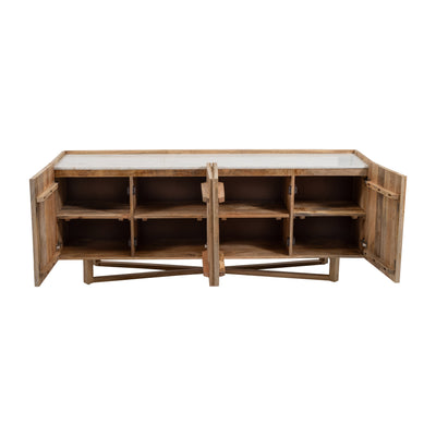 WOOD/MARBLE, 69"L 4-DOOR FLUTED SIDEBOARD, NATURAL