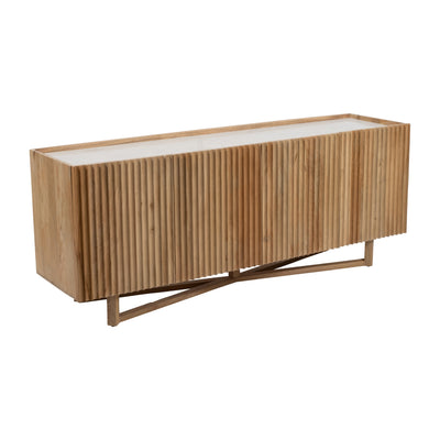 WOOD/MARBLE, 69"L 4-DOOR FLUTED SIDEBOARD, NATURAL