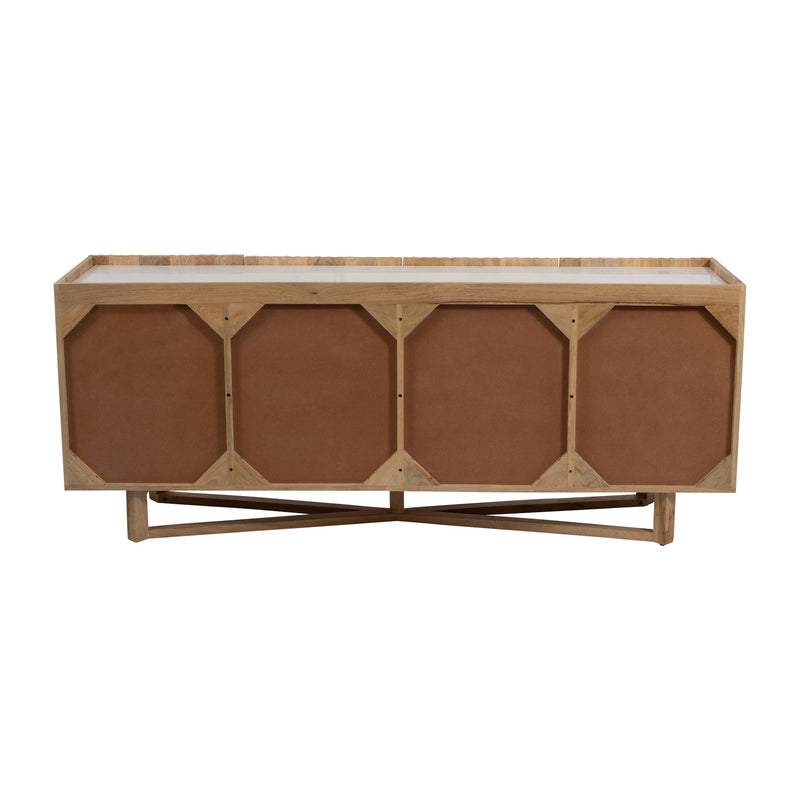 WOOD/MARBLE, 69"L 4-DOOR FLUTED SIDEBOARD, NATURAL