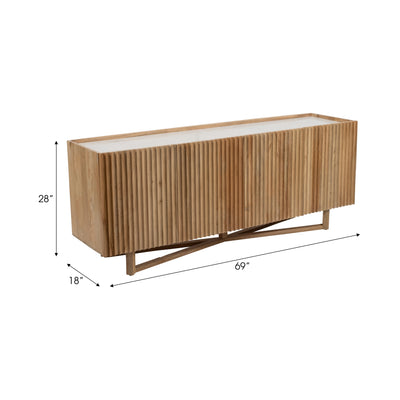 WOOD/MARBLE, 69"L 4-DOOR FLUTED SIDEBOARD, NATURAL