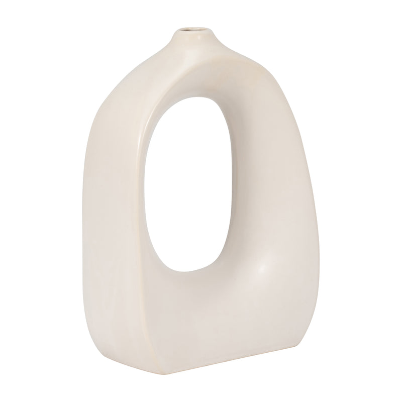 STONEWARE 11" CURVY CUT-OUT VASE, COTTON