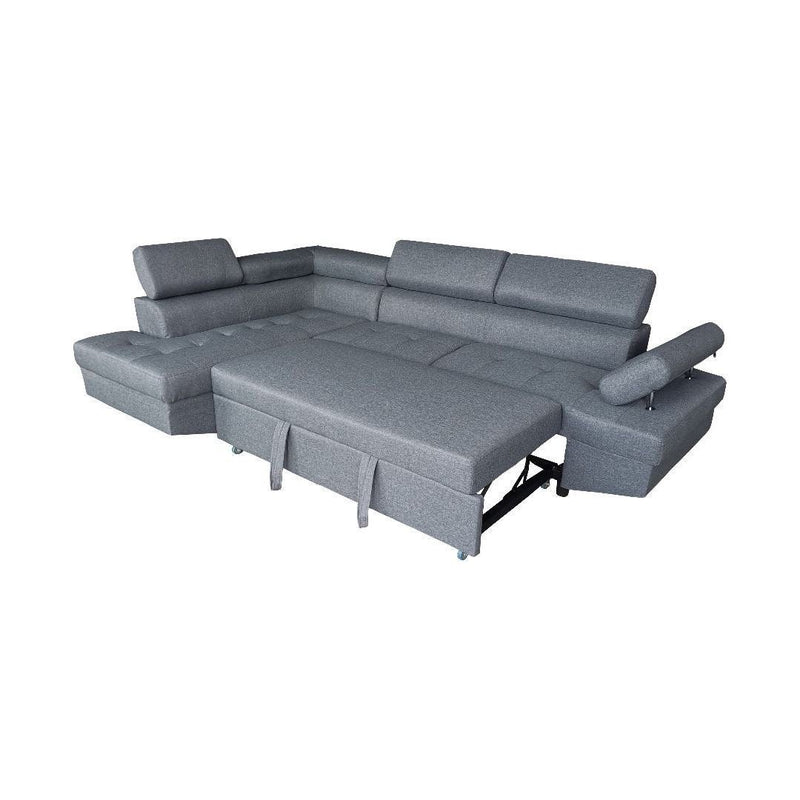 Modern Gray Sectional Sofa with Pull-Out Bed & Storage – Adjustable Headrests, Convertible Sleeper for Compact Living Spaces