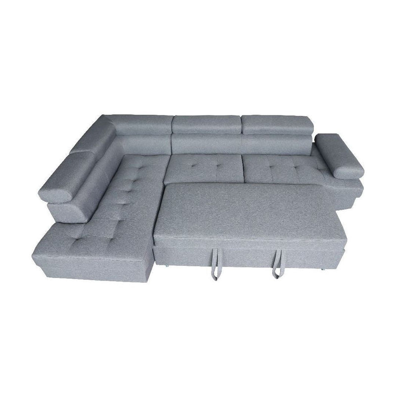 Modern Gray Sectional Sofa with Pull-Out Bed & Storage – Adjustable Headrests, Convertible Sleeper for Compact Living Spaces